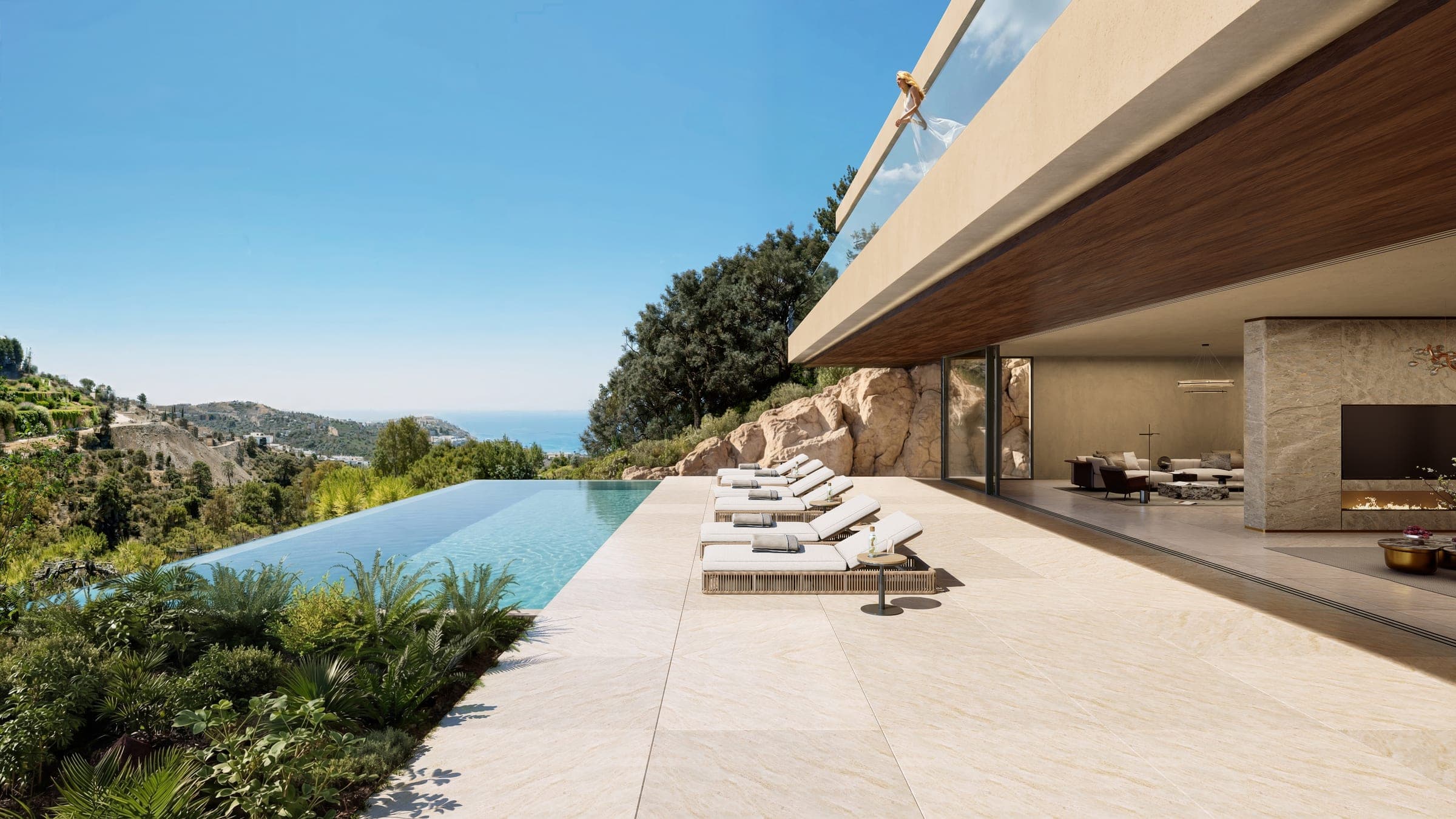 An EJ Properties terrace overlooking the Mediterranean